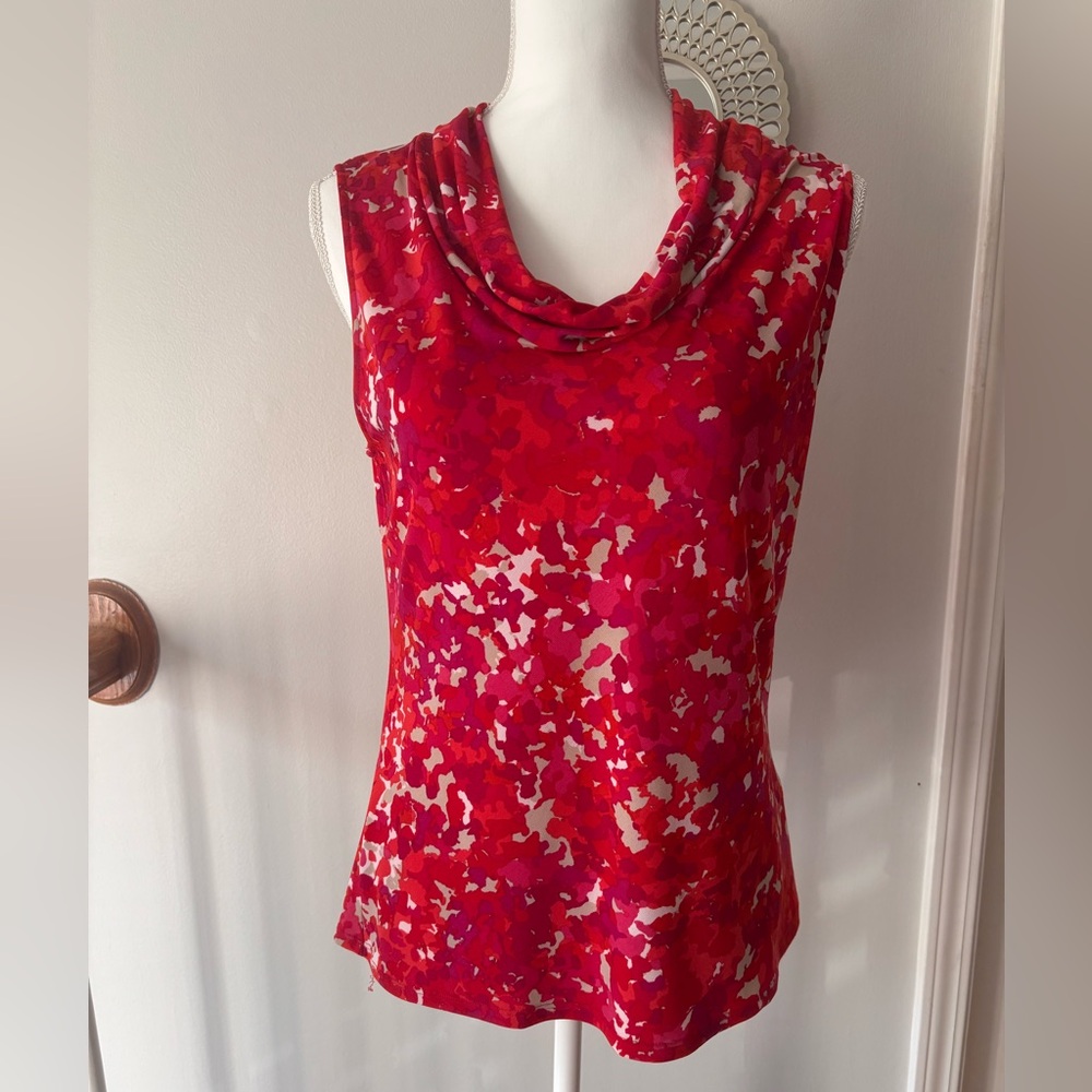 Tahari Red and White Sleeveless Top